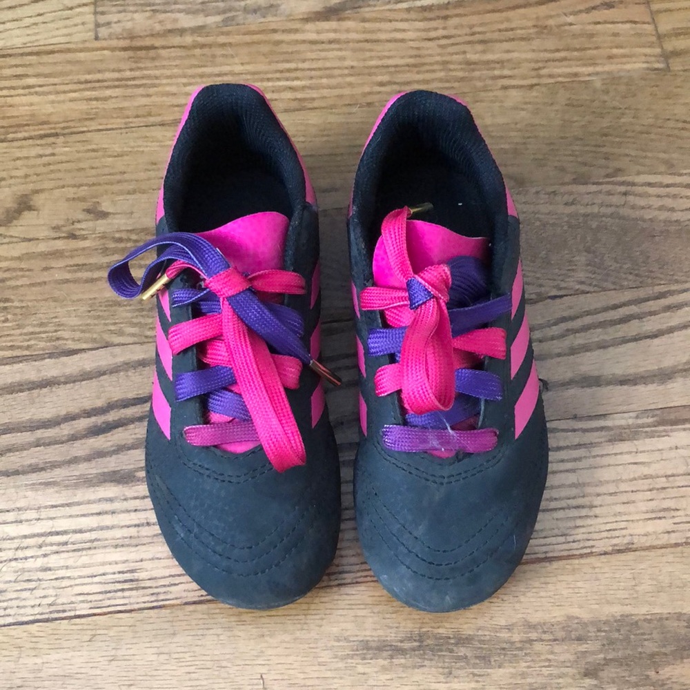 Adidas kids soccer cleats with Gold Star Laces learn to tie shoelaces - size 12